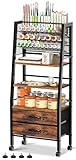 3-Tier Rolling Cart with Drawers & Lockable Wheels - Craft Organizer for Supplies, Brushes, Paints & Small Parts Storage, Utility Tool Art & Craft Paint Brush Holder for Home, Office (Rustic Brown)