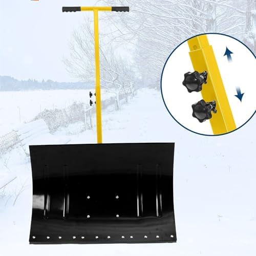 Heavy-Duty Adjustable Snow Plow with Wheeled Design for Driveways and Sidewalks, Height & Angle Adjustable Handle (29.1" W x 16.5" H) - Effortless Snow Removal