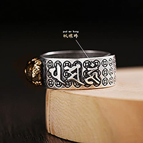 JAJAFOOK Sterling Silver Feng Shui Pixiu Mantra Ring Buddhist Good Luck Amulet Lucky Fortune Opening Adjustable Ring2