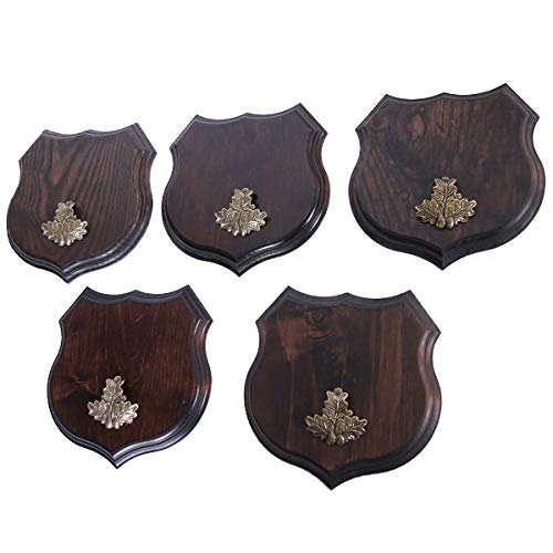 GTK - Geweihe & Trophäen KRUMHOLZ 5 carteles con escudo de jabalí en forma de escudo AF 19 cm, con hoja de roble, portada maciza + pequeña