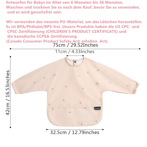 PewinGo Entwöhnungslätzchen mit langen Ärmeln & BLW, weiches und hautfreundliches Material, wasserdicht und leicht zu reinigen & maschinenwaschbar, für Babys Kleinkinder (Rosa)