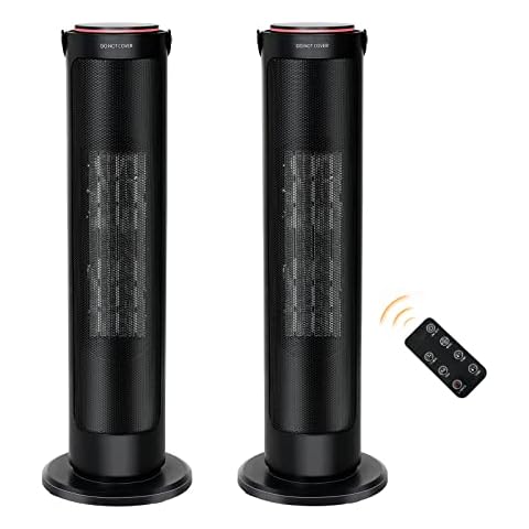 eklipt 2000W Ceramic Tower Fan Heater Electric PTC Heater with 65° Oscillating LED Display Timer Remote Control(2 pack) Cover