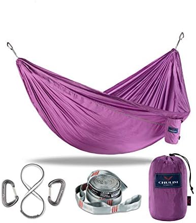 CHULIM Double Camping Hammock with 9ft Hammock Straps & 12kn Aluminum Wiregate Carabiner Lightweight Portable Hammock Parachute Nylon Hammock for Outdoor Camping Travel Beach