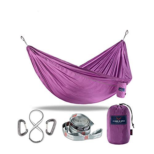 Chulim Double Camping Hammock With 9Ft Hammock Straps & 12Kn Aluminum Wiregate Carabiner Lightweight Portable Hammock Parachute Nylon Hammock For Outdoor Camping Travel Beach #TOP3