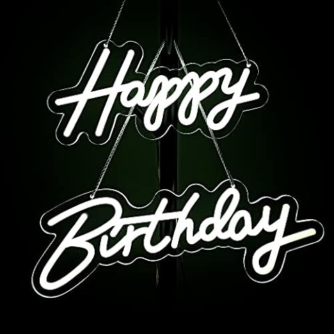 28x6 inch Happy Birthday Neon Sign Art Wall Lights for Beer Bar Club Bedroom Hotel Pub Cafe Wedding Birthday Party Gifts_White Cover