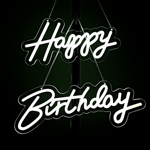 28x6 inch Happy Birthday Neon Sign Art Wall Lights for Beer Bar Club Bedroom Hotel Pub Cafe Wedding Birthday Party Gifts_White
