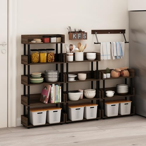 Image of Furinno TURN-N-TUBE 4-Tier Display Shelf, Storage Shelves, Book Shelf, Open Shelves with Rounded Corner Top Edges, for Organization and Storage, Living Room, Home Office, Walnut