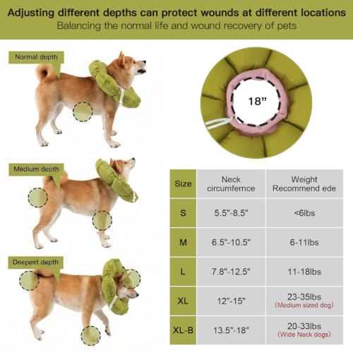 Image of H HIDREAM Soft Dog Cones for Medium Dogs,Cute Adjustable Cone for Dogs to Stop Licking,Dog Recovery Collars & Cones that can Protect Head and Foot Wounds,Green Flower All-Season Style