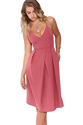 Image of Women's Deep V Neck Adjustable Spaghetti Straps Summer Dress Sleeveless Sexy Backless Party Dresses with Pockets