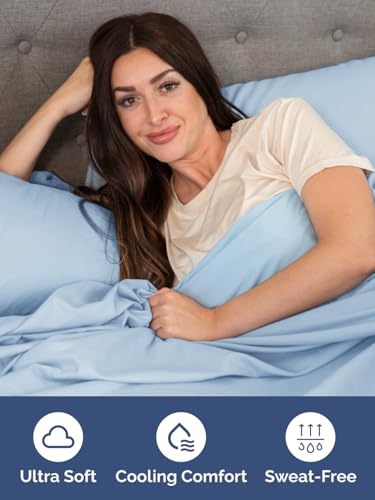 Image of Extra Deep Full Fitted Sheet - Single Fitted Sheet Only - Light Blue | Easily Fits 18 inch to 24 inch Mattress, Soft, Wrinkle Free, Breathable & Comfy, Extra Deep Pockets Hotel Luxury Fitted Sheet