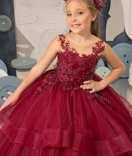 Girls Flower Girl Dress for Wedding Tiered Princess Pageant Dresses Lace Applique Kids Birthday Party Prom Ball Gown4