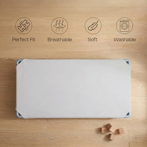 Image of Pack of 6 Cot Sheet for Daycare Preschool Cot Bed -Polyblend Fabric with Corner Elastic Cots Sheets Fits On 22 inch X 52 inch Inches Size Toddler and Preschool Daycare Cot Light Grey 22 X 52 Size