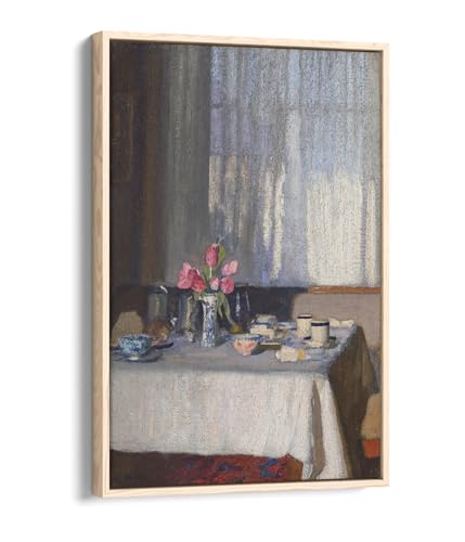 Toile George Clausen The Breakfast Table grand tableau cadre bois chêne 76cm