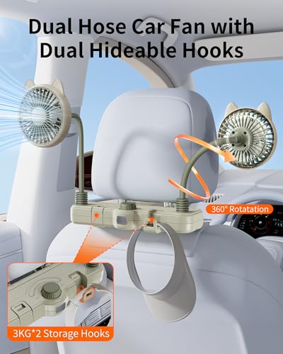 scenein Cute Dual Head Gooseneck Car Cooling Fans for Back Seat for Kids, 5v/12v/24v Usb Car Headrest Fan for Baby Rear Facing, Car Seat Cooler That Blow Cold Air for Vehicles Sedan Suv Rv Without Ac — view 3
