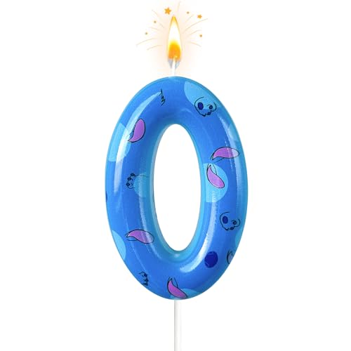 Zailo Cartoon Number Birthday Candle Anime Theme Candle Number Candle Blue Birthday Cake Decoration Suitable for Boys and Girls Supplies Party Decoration (Number 0)