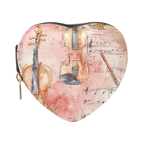 Sevdomey Joyero de piel sintética con diseño de corazón de instrumentos musicales vintage para mujeres y niñas, con forro de terciopelo, estuche portátil de almacenamiento de joyas para anillos