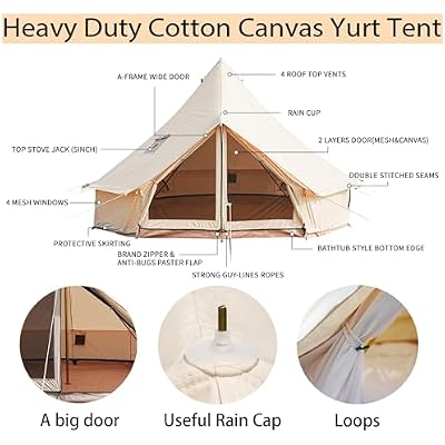 Glamcamp Bell Tent,4 Seasons Breathable Cotton Canvas Yurt Tent - w/Stove Jack,Luxury Camping Tent Outdoor,Zipped Removable Floor