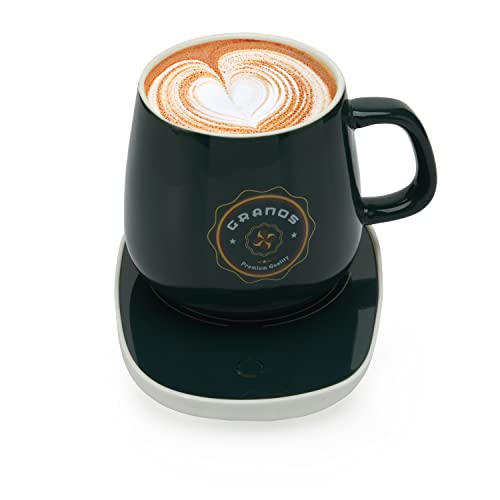 GRANOS Coffee Mug Warmer Set including Mug for Desk Office and Home use, Auto On/Off Gravitiy-Sensing , Milk Tea Cocoa Water Wax Candle Electric Warmer,Best Christmas Birthday Moms Gift,giftbox(Green)