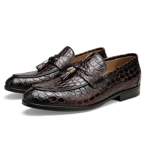 Image of Mens Leather Tassel Loafer, Classic Luxury Smooth Upper Tassel Slip-on Penny Loafer for Mens, Black