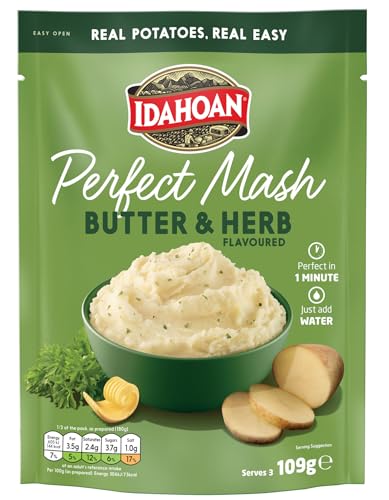Idahoan Buttery and Herb Flavoured Instant Mash Potato 1 x 109g Single Pack Gluten Free Vegetarian Cooks in 1 Minute