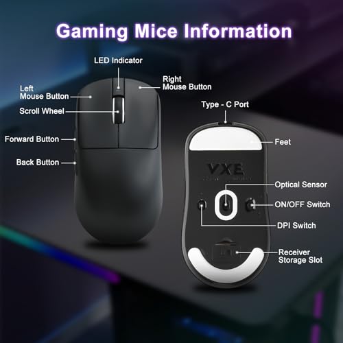 Image of R1 SE+ Gaming Mouse, 18000 DPI, High-Precision PAW3395SE Sensor,55g Lightweight,Three Connection Modes Wireless Mouse, Programmable Ergonomic Mouse Suitable for Laptops /PC /Mac (Black) | High-Precision PAW3395 SE Sensor,55G Lightweight,2.4G /BT5.0 /USB-C , Programmable Ergonomic Mouse Suitable for Laptops /PC /Mac