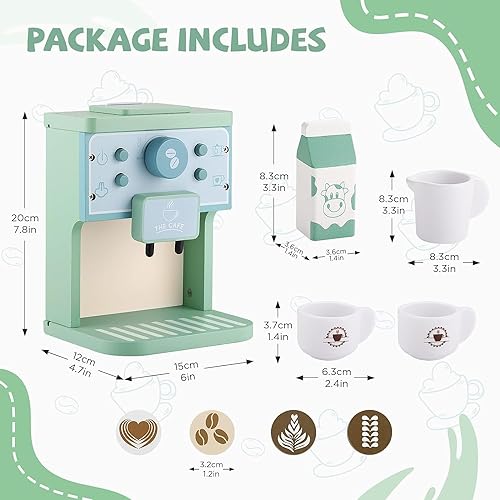 Image of Wooden Coffee Machine Toy Set with Acessories- Pretend Play Toys for Kids- Kitchen Toys for Girls & Boys