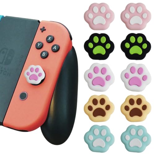 10 Pièces Capuchons Joystick Compatibles pour Switch,Capuchons en Silicone Souple en Forme de Patte de Chat,Manette Analogique en Silicone Souple,adapté à Switch/OLED/Lite