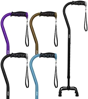 Vive Quad Cane - Walking Stick for Men and Women - Lightweight Adjustable Staff - Comfortable Right and Left Hand Grip for Stability Support - Four Prong Sturdy Aluminum Travel Aid - 4 Tip