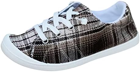 DHENLI Women Plaid Print Loafers Lace Up Canvas Shoes Fashion Sneaker Breathable Walking Shoes Flat Shoes Autumn