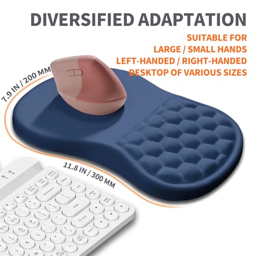 Image of Ergonomic Joint Wrist Support Mouse Pad with Memory Foam Cushion Massage Bump, Carpal Tunnel Pain Relief Mousepad Slope Design for Wrist Rest, 11.8x7.9 in, Dark Steel Blue