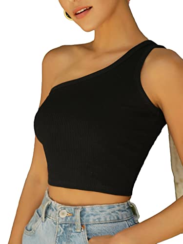 Image of Istyle Can Women's & Girls' Solid Square Neck Ribbed /Knitted Sleeveless Single Shoulder Stretchable Slim Fit Crop Tank Top