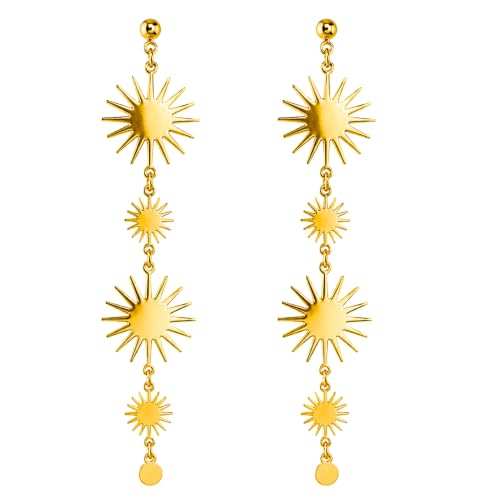 Salve Celestial Gold Sun Drop Earrings for Women Fashion Jewellery for Women, Long Dangle Statement Earrings A