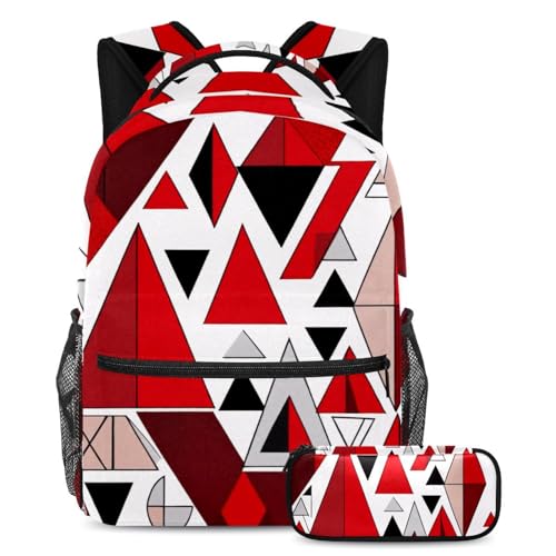 Sac d'école géométrique rouge au design abstrait unique pack de 2 sacs adolescents