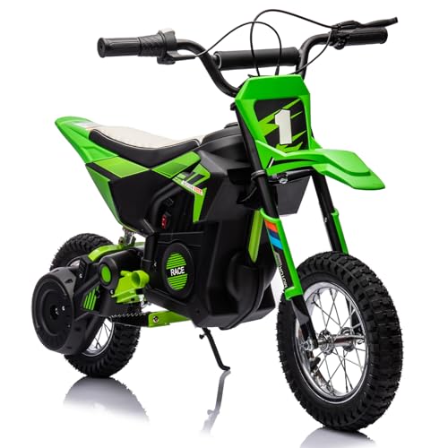 GarveeLife 24V Kids Ride On Electric Off-Road Motorcycle,250W Motor 13.6MPH Fast Speed Dirt Bike Motocross,Leather Seat,Twist Grip Throttle,Metal Susp