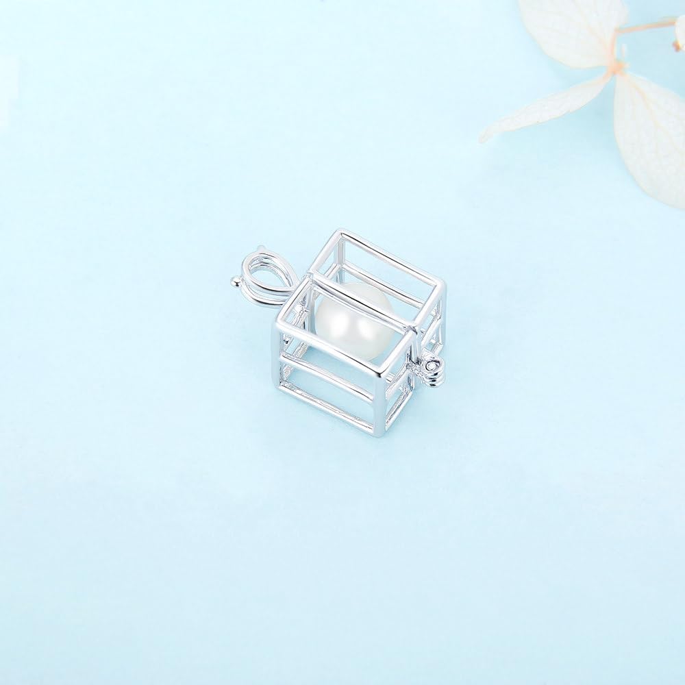 Square Cube Cage Pendants for Pearl Jewelry Making Sterling Silver, Design Cage Pendants for Women - Image 4