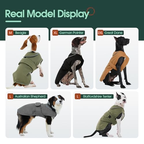 Kuoser Leinwand Haustier Hund Wintermantel, Reflektierende Warme Fleecejacke für Kleine Mittelgroße Welpen, wasserdichte und Winddichte Hundeweste mit Gurtloch, XS-3XL