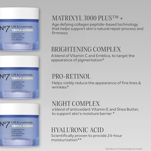 No7 Lift and Luminate Triple Action Fragrance-Free Night Cream – Anti-Wrinkle Collagen Peptide Brightening Moisturizer with Hyaluronic Acid, Hibiscus, and Vitamin C (50ml) - Image 4