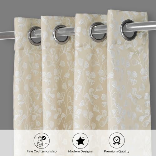 Image of haus & kinder Printed Jacquard Door Curtains 7 Feet Long Pack of 2 Door Curtains, 7 Feet Curtains for Door (Gingko Serenity, Sand Nature 130x213 CM)