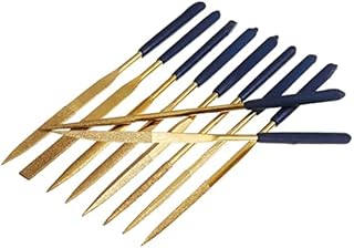 Mesee 10 Pieces Assorted Diamond Needle File Set 180mm Titanium Coated Needle Files Round Triangular Square Flat Shape Riffler Files Craft Hand Tools for Metal Wood Ceramic Jewelry Carving