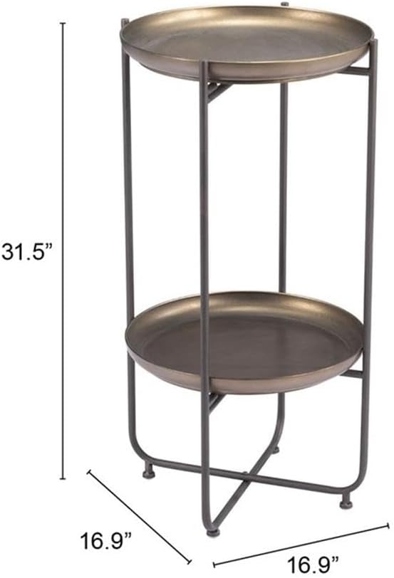 Pemberly Row Modern Metal Accent Table, 16.9" W x 16.9" D x 31.5" H, Painted Steel Frame, Bronze Finish, Round Shape with Rubber Feet, Boho Chic or Industrial Style for Living Room or Bedroom Decor