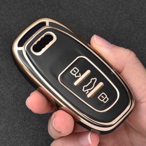 OATSBASF Car Key Cover Compatible with Audi,Suitable for Keyless Operation Keys Audi A4 A5 A6 A7 Q5 Q7 Q8 RS SQ TPU Silicone 3 Buttons Case Box (Black-Golden Edge) - Image 6