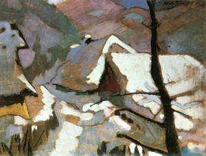 Peinture à l'huile cadeau idéal pour passionné d'art Houses in Winter par Oszkar Nagy