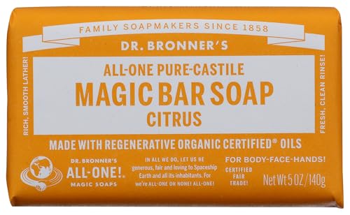 Dr. Bronner's OBCT05 All-One Hemp Citrus Orange Pure-Castile Bar Soap, 5-ounces