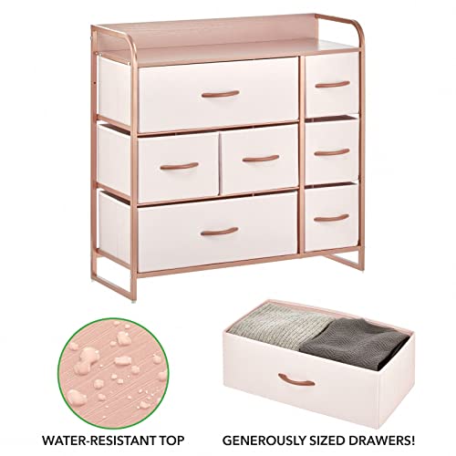 Mdesign 30.9" High Steel Frame/Wood Top Storage Dresser Furniture Unit With 7 Removable Fabric Drawers - Large Bureau Organizer For Bedroom, Living Room, Closet - Pink/Rose Gold #TOP3