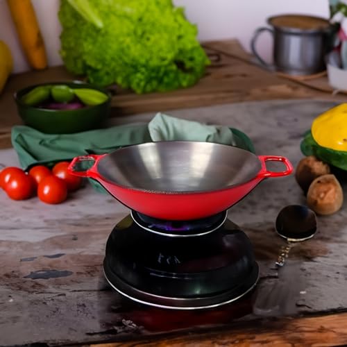 Image of FeRus Iron Traditional Heavy Base Flat Bottom Kadai Karahi Wok Pan Lokhand Cookware Cooking Kadhai with Handle for Kitchen (21.5 Inch)