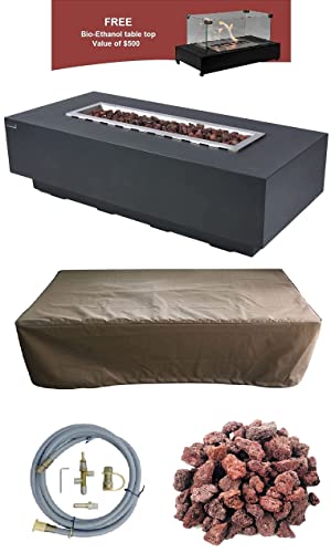 AMS Fireplace | Elementi | Firepit Table | Cover and Lava Rocks Included | Free Bio-Ethanol Tabletop (Fuel: Natural Gas, Granville - Dark Grey)