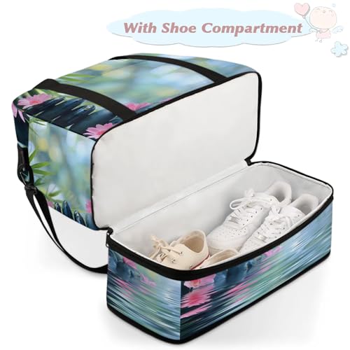 Large Weekender Overnight Bags Flower Japanese Lake Travel Duffel Bag for Women Men Gym Bag With Shoe Compartment Foldie Travel Tote Bag Carry On Personal Item Bag for Travel Gym Sports4
