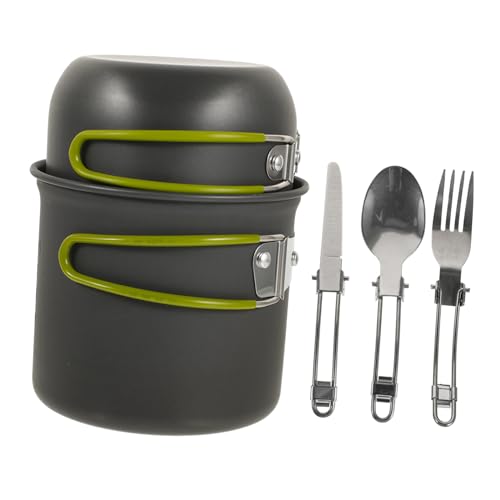 FOYTOKI Outdoor Cooking Set Portable Camping Pot for 1-2 People Camping Cookware Kit Mini Stove Skid-Resistant Heat-Resistant Handle
