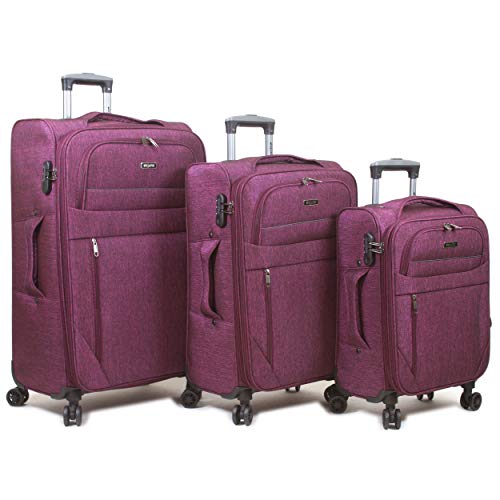 Dejuno Aurora Lightweight Denim Spinner Luggage, Burgundy, 3-Piece Set