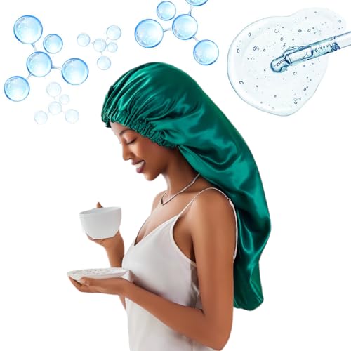 PROMEED 100% Mulberry Silk Bonnet for Long Hair, Hyaluronic Acid Infused 23 Momme Silk, Moisturizing Silk Sleeping Bonnet for Braids and Locs (EMERALD GREEN)